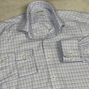 TWILLORY Mens Tailored Fit Plaid Dress Shirt Non Iron Safe Cotton Size 15 34 35